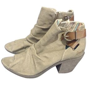 NWOT BLOWFISH MALIBU Peeptoe BOOTS Canvas‎ 8.5 Casual Preppy Bohemian